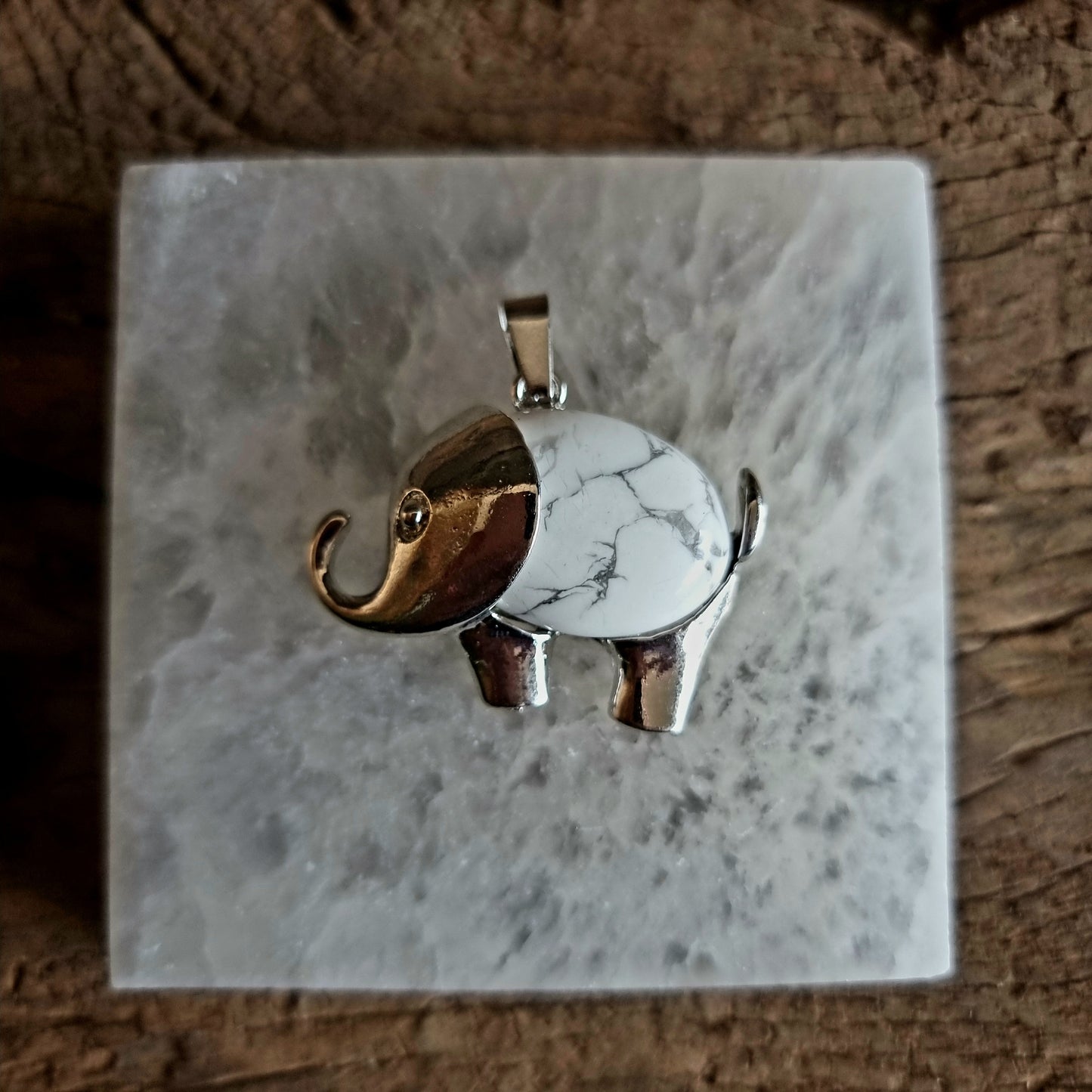 WHITE HOWLITE ELEPHANT PENDANT - HIGHER REALMS