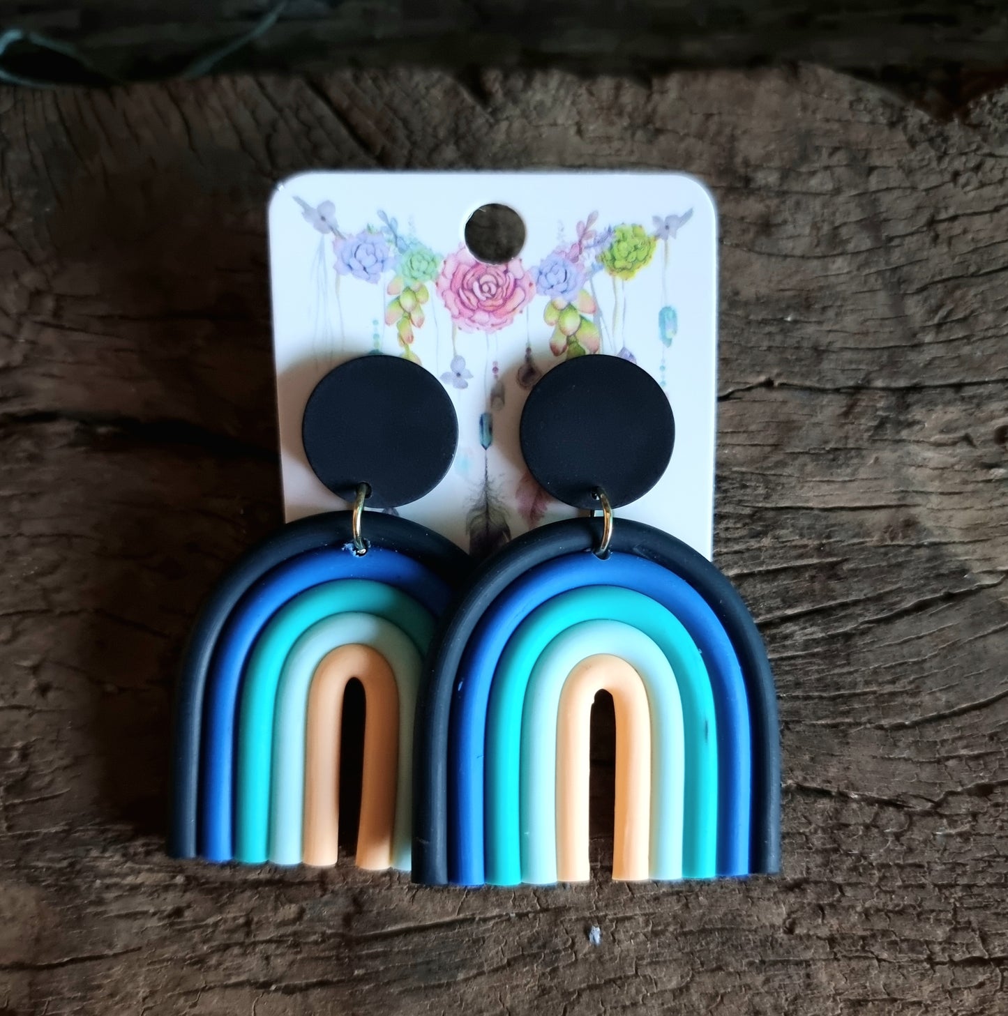 BLACK & BLUE CLAY RAINBOW EARRINGS