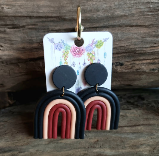 BLACK & RED CLAY RAINBOW EARRINGS