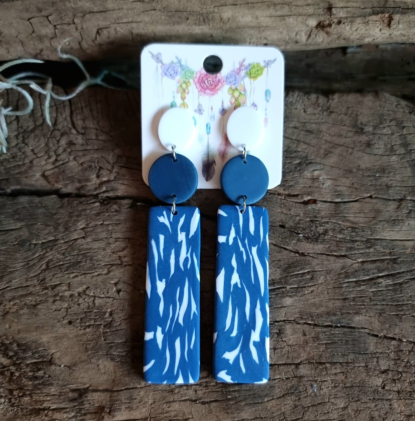 BLUE & WHITE CLAY EARRINGS LONG