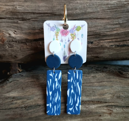 BLUE & WHITE CLAY EARRINGS LONG