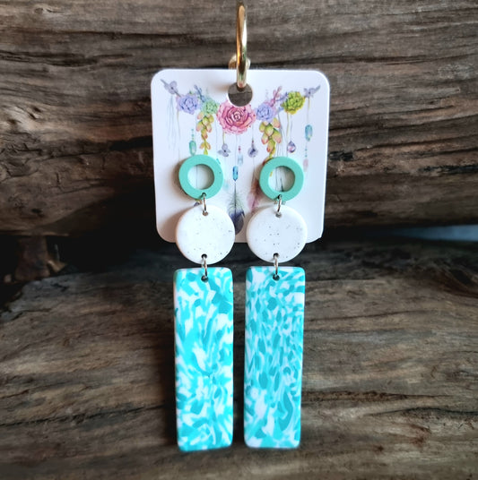 WHITE & MINT CLAY EARRINGS LONG