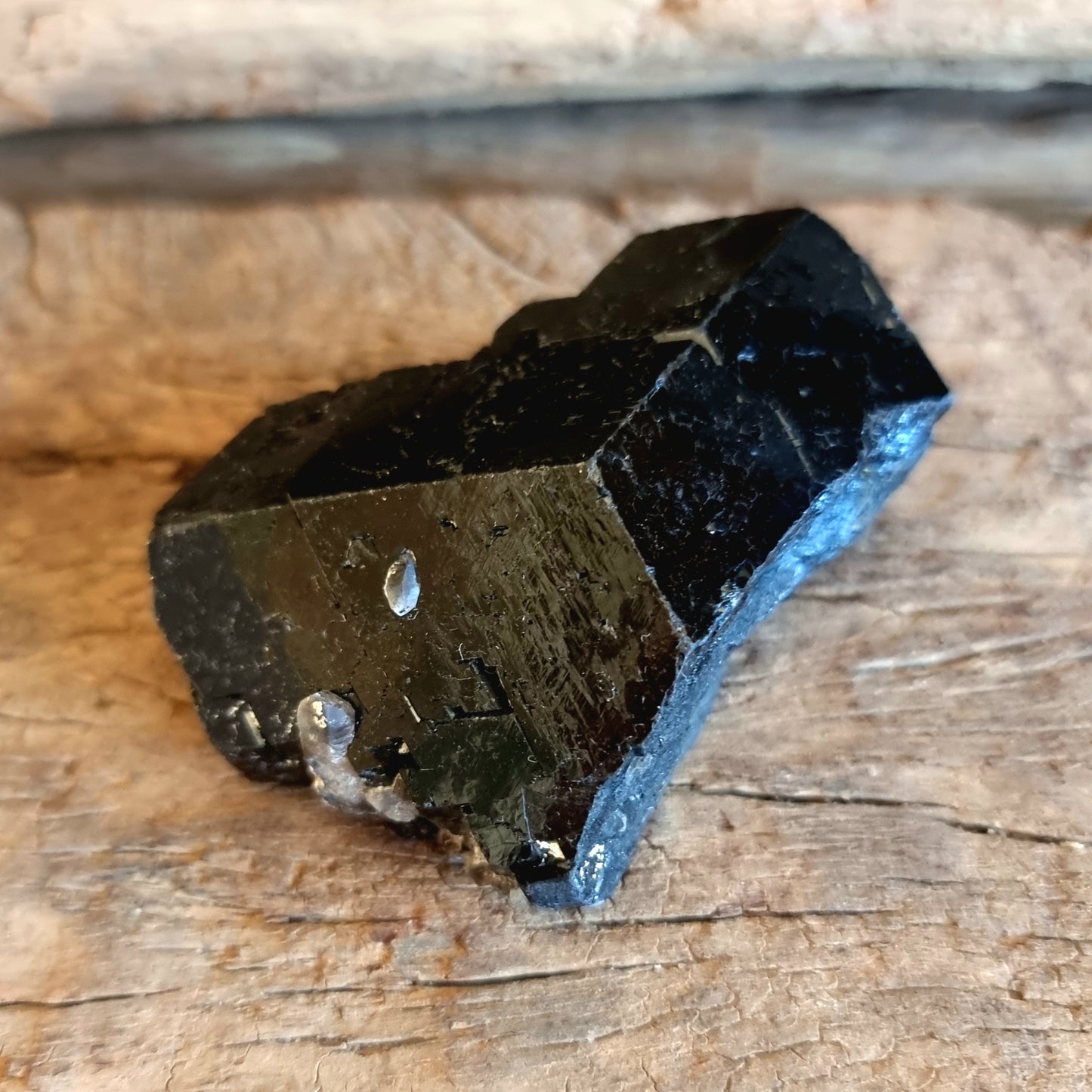 BLACK SCHORL TOURMALINE WITH FLUORESCENT HYALITE C