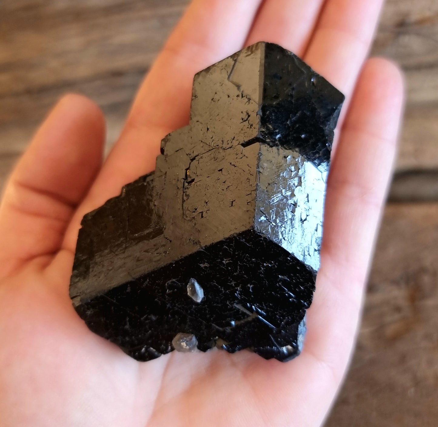 BLACK SCHORL TOURMALINE WITH FLUORESCENT HYALITE C