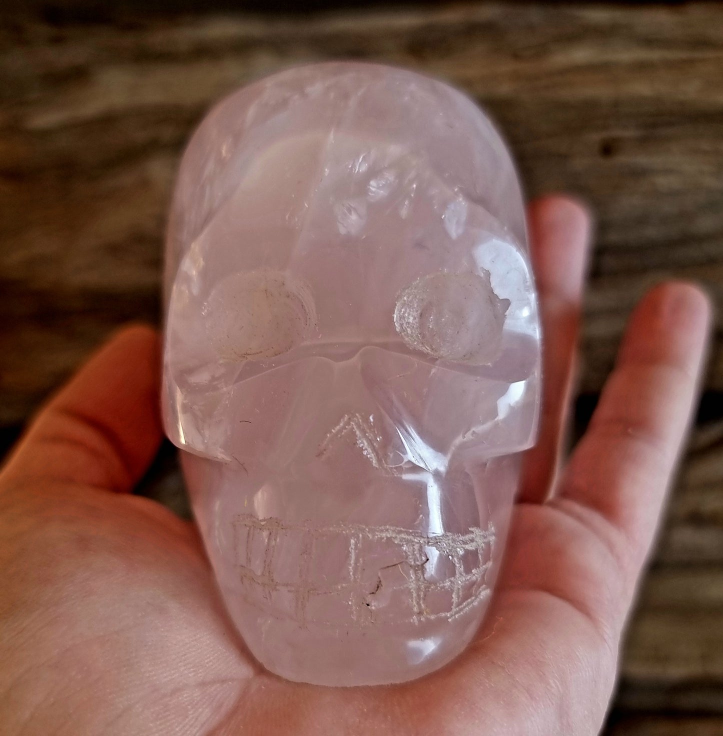 ROSE QUARTZ POLISHED SKULL 8x4.5x7cm - LOVE
