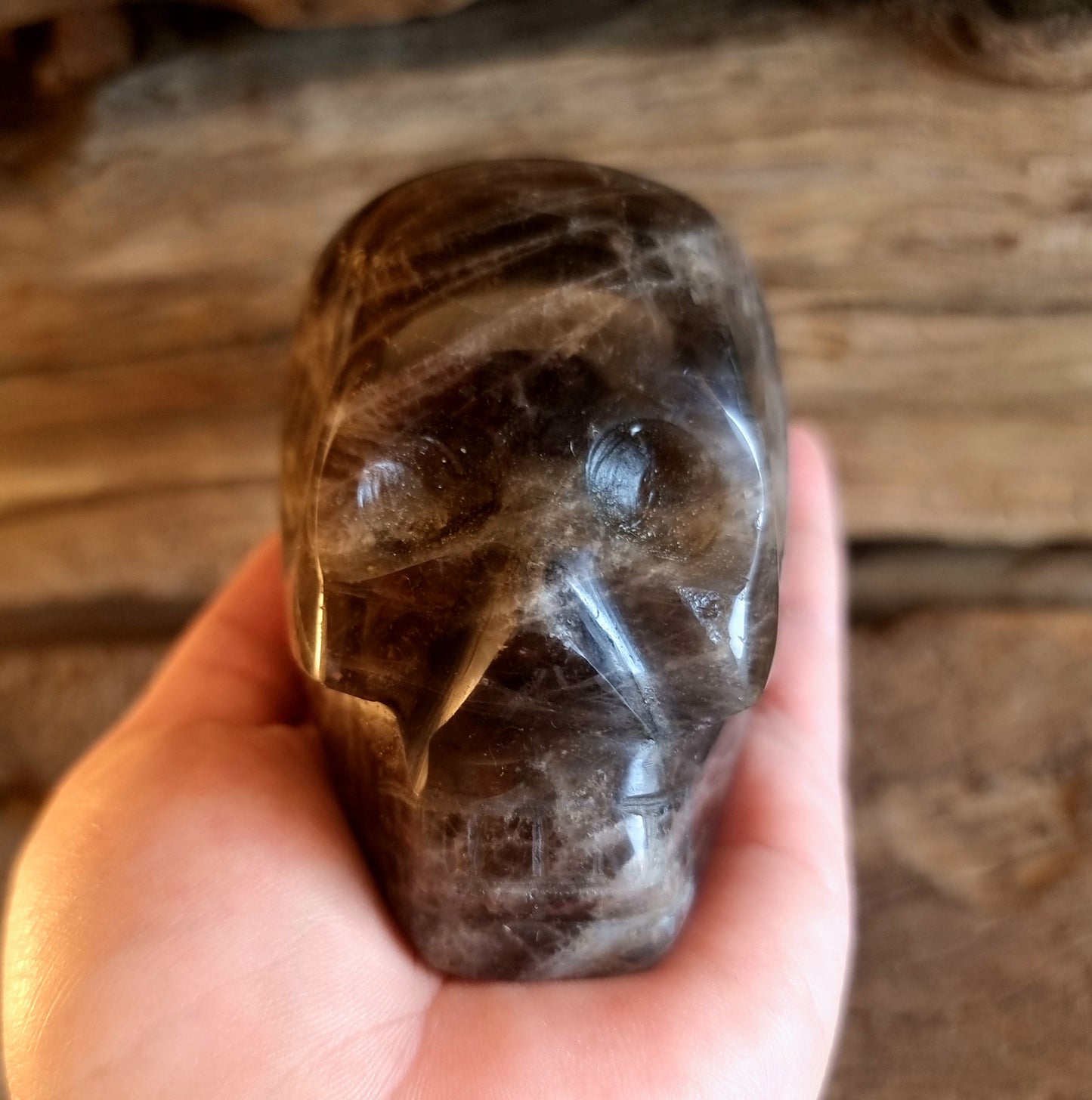 POLISHED SMOKY QUARTZ SKULL B - GROUNDING