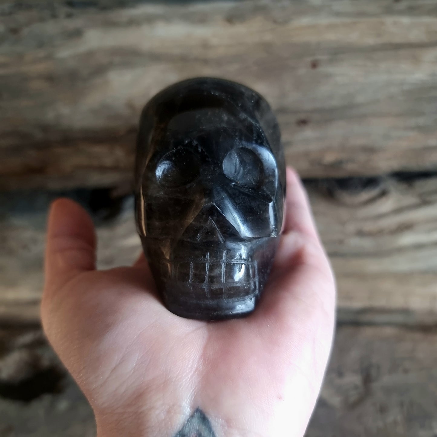 POLISHED SMOKY QUARTZ SKULL A - GROUNDING