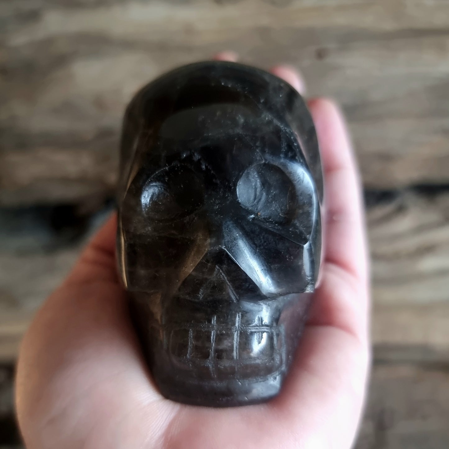 POLISHED SMOKY QUARTZ SKULL A - GROUNDING