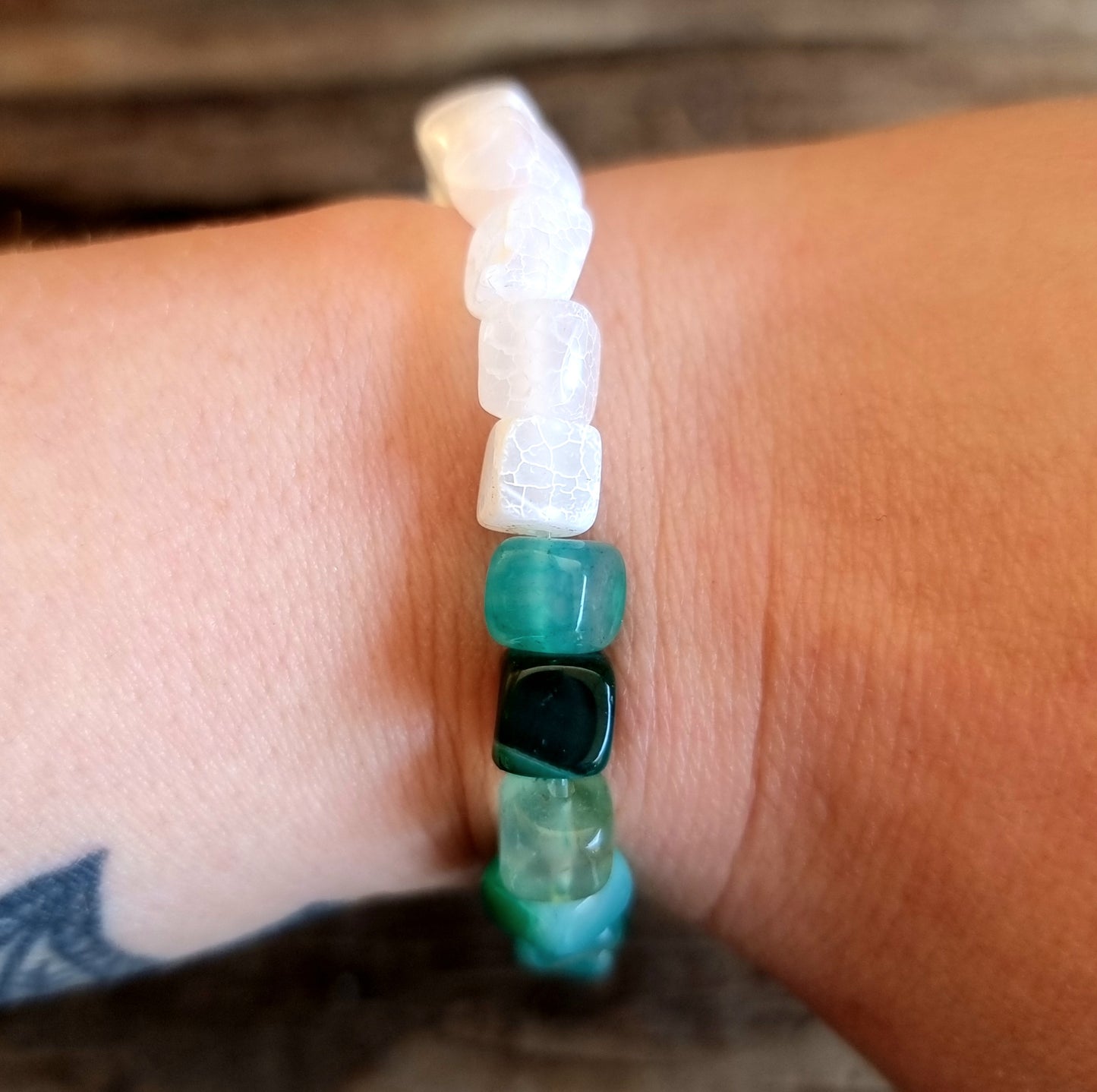 GREEN & WHITE AGATE DUO NUGGET BRACELET - ANGELS & SPIRIT GUIDES COMMUNICATION