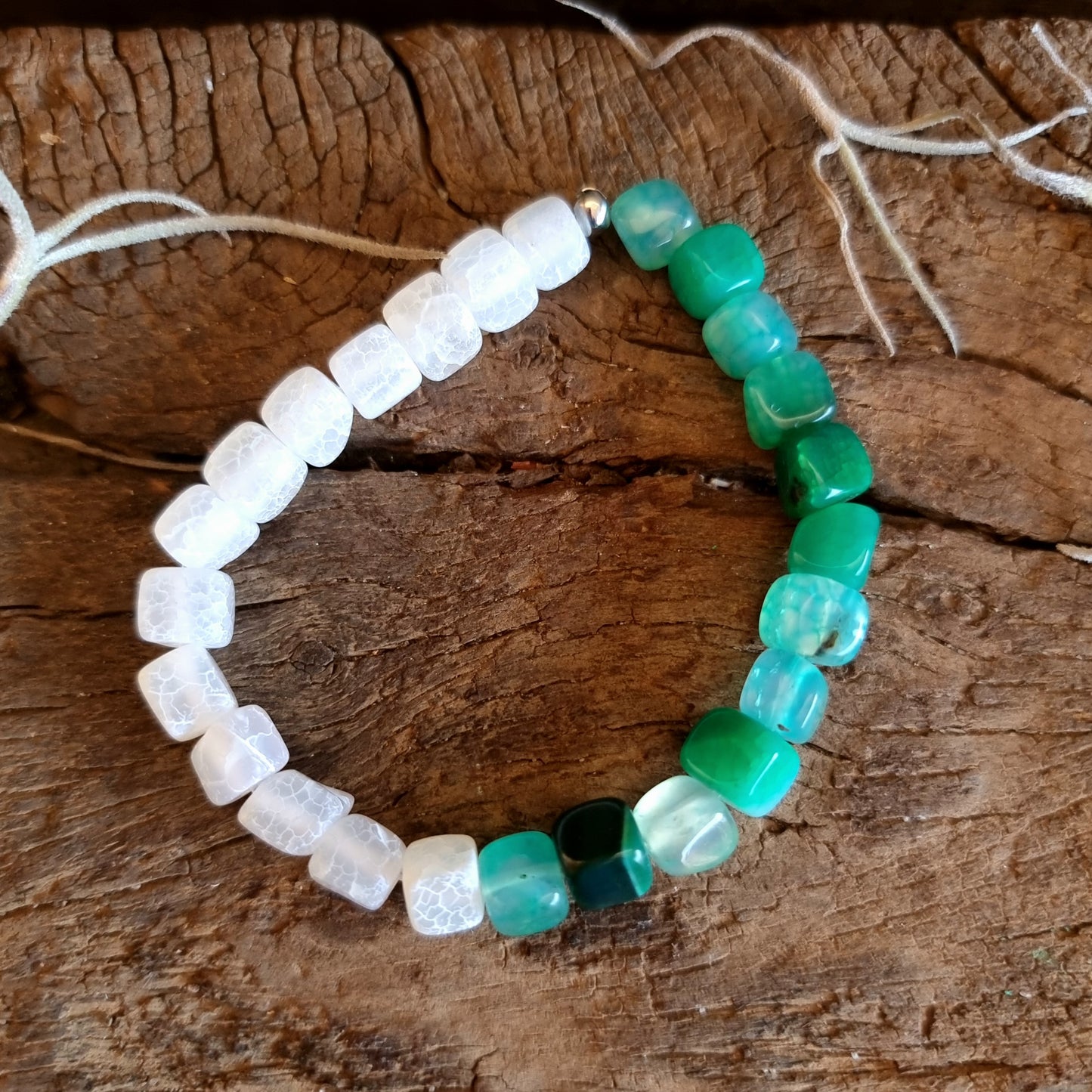 GREEN & WHITE AGATE DUO NUGGET BRACELET - ANGELS & SPIRIT GUIDES COMMUNICATION