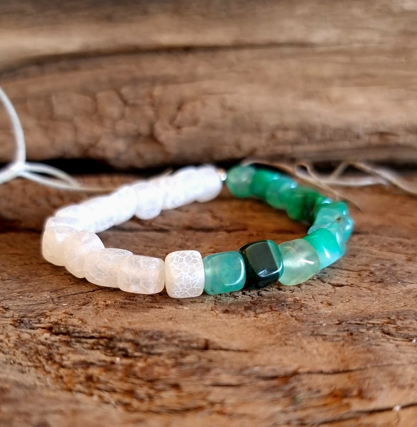 GREEN & WHITE AGATE DUO NUGGET BRACELET - ANGELS & SPIRIT GUIDES COMMUNICATION