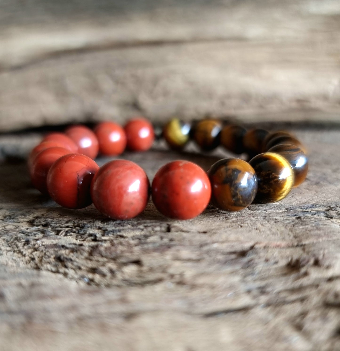 TIGER EYE & RED JASPER DUO ENERGY BRACELET 10 mm - PROTECTION & GROUNDING