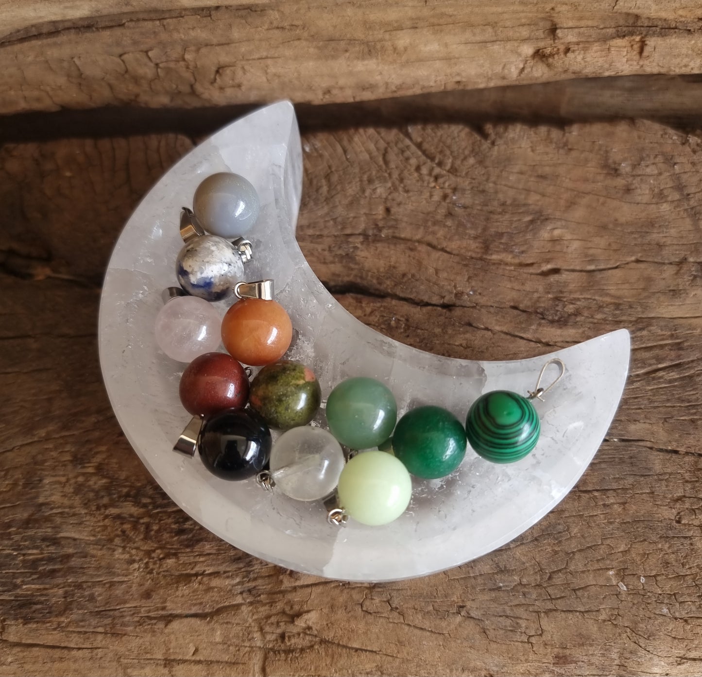 GEMSTONE ROUND PENDANTS SET OF 12