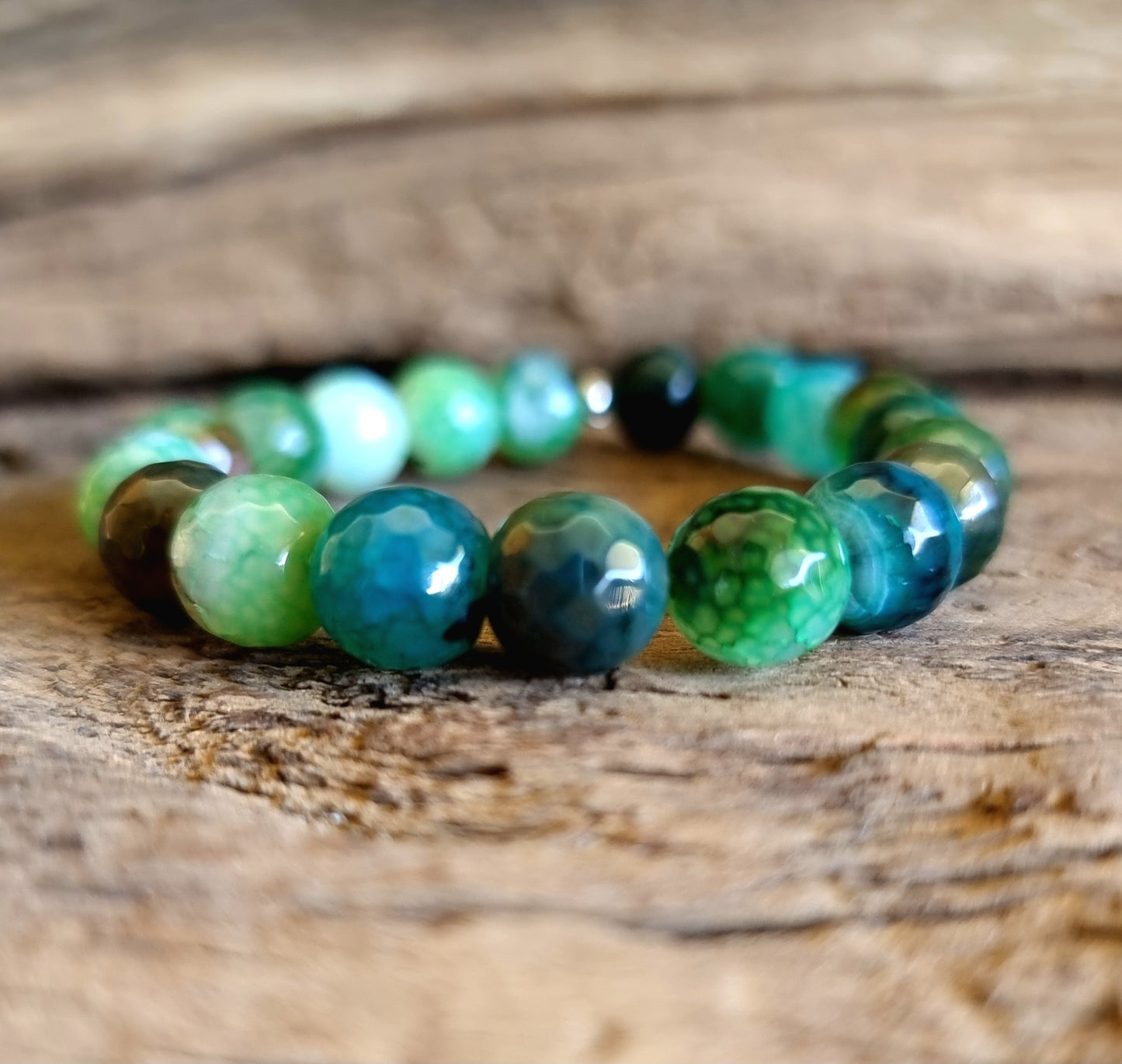 GREEN AGATE FACETED ENERGY BRACELET 10 mm - STRENGHT & CREATIVITY