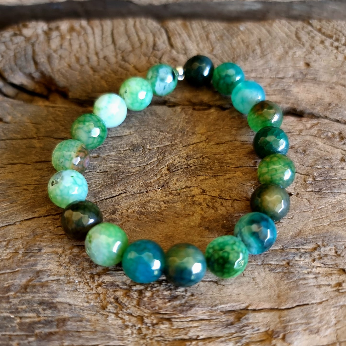 GREEN AGATE FACETED ENERGY BRACELET 10 mm - STRENGHT & CREATIVITY