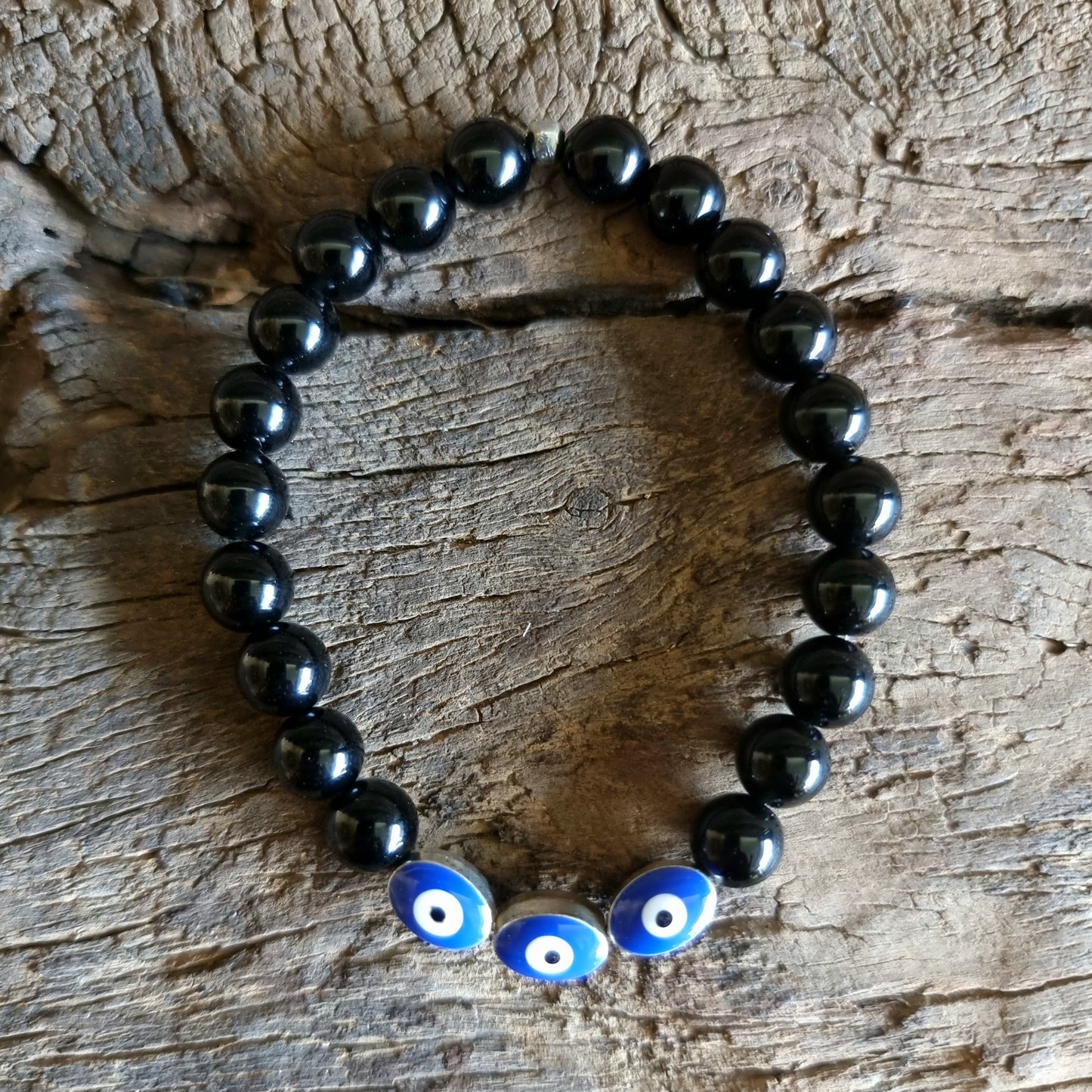 BLACK AGATE EVIL EYE PROTECTION BRACELET 8 mm - PROTECTION AGAINST JEALOUSY