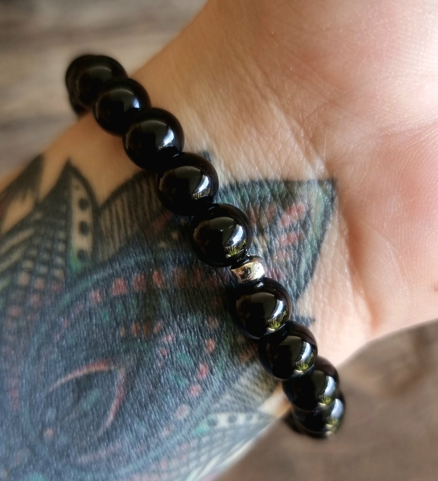 BLACK AGATE EVIL EYE PROTECTION BRACELET 8 mm - PROTECTION AGAINST JEALOUSY