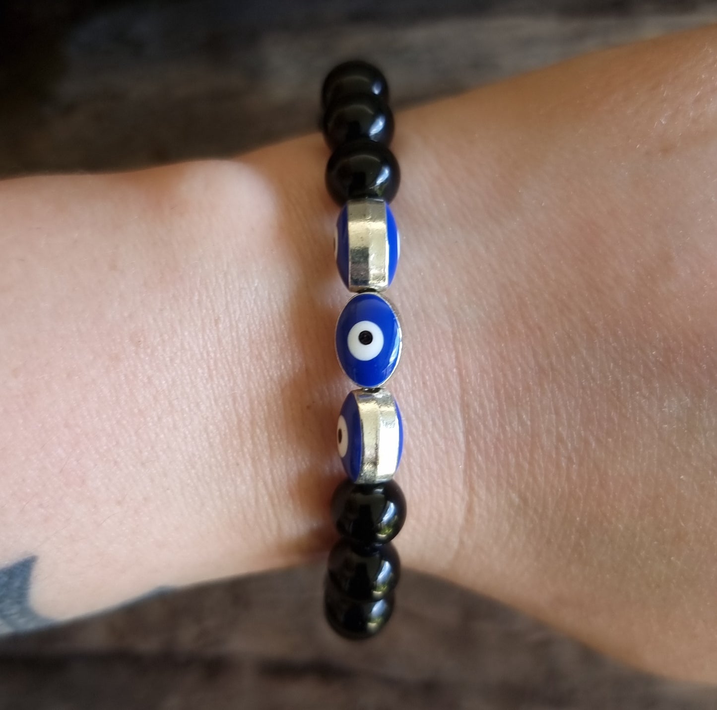 BLACK AGATE EVIL EYE PROTECTION BRACELET 8 mm - PROTECTION AGAINST JEALOUSY