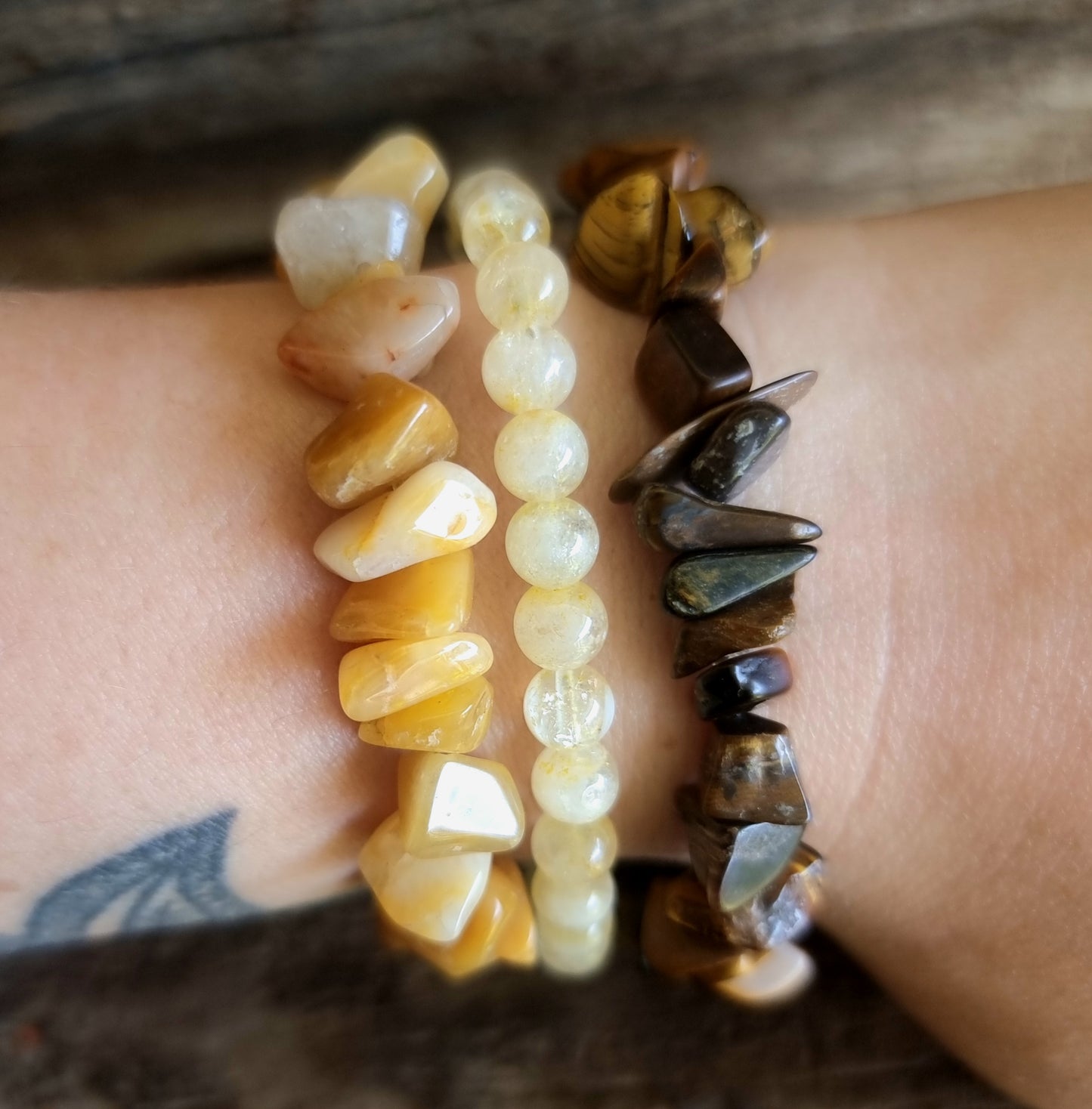 PROTECTION & PROSPERITY BRACELET STACK - CITRINE, TIGER EYE & AVENTURINE