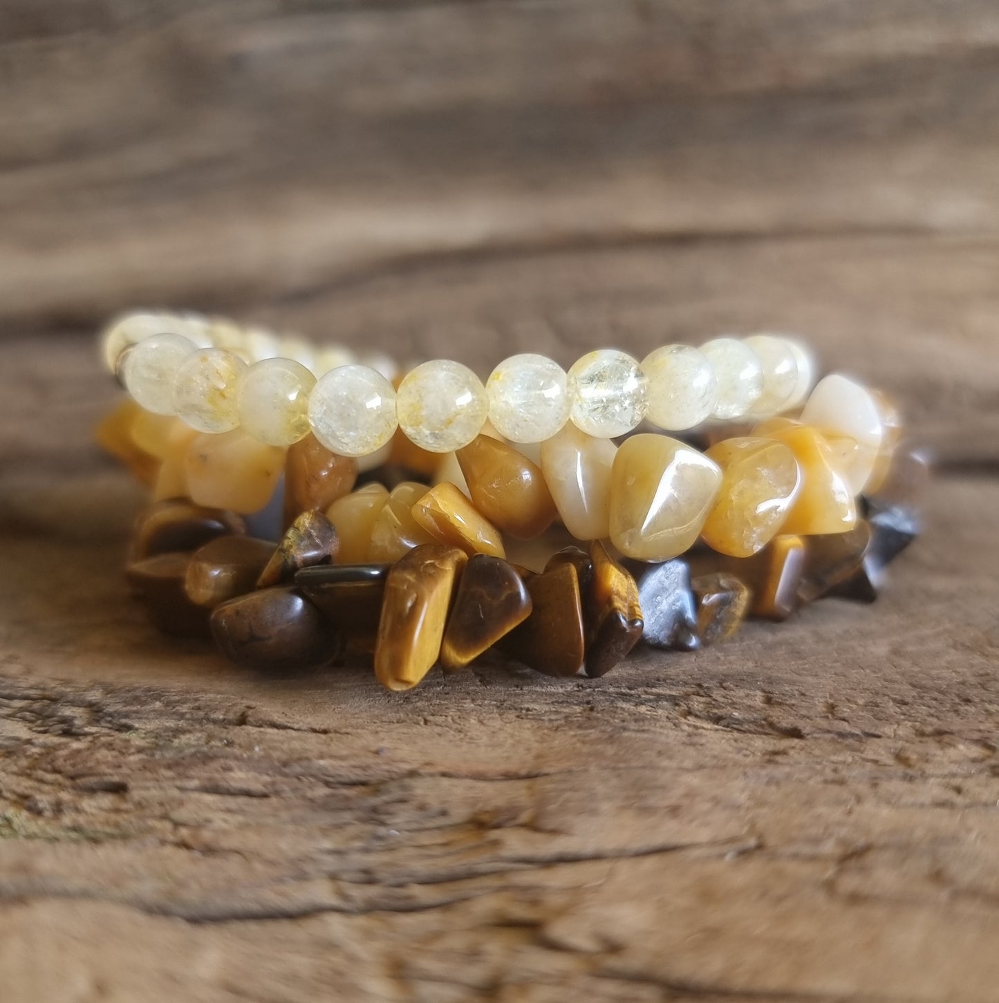 PROTECTION & PROSPERITY BRACELET STACK - CITRINE, TIGER EYE & AVENTURINE