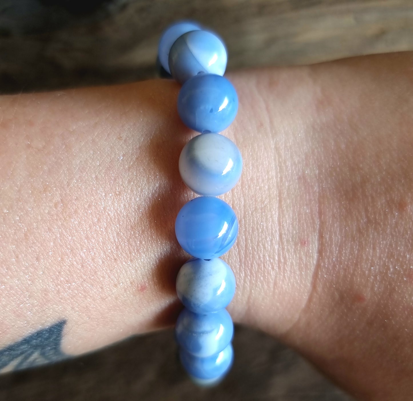 BLUE LACE AGATE ENERGY BRACELET 10 mm - COMMUNICATION