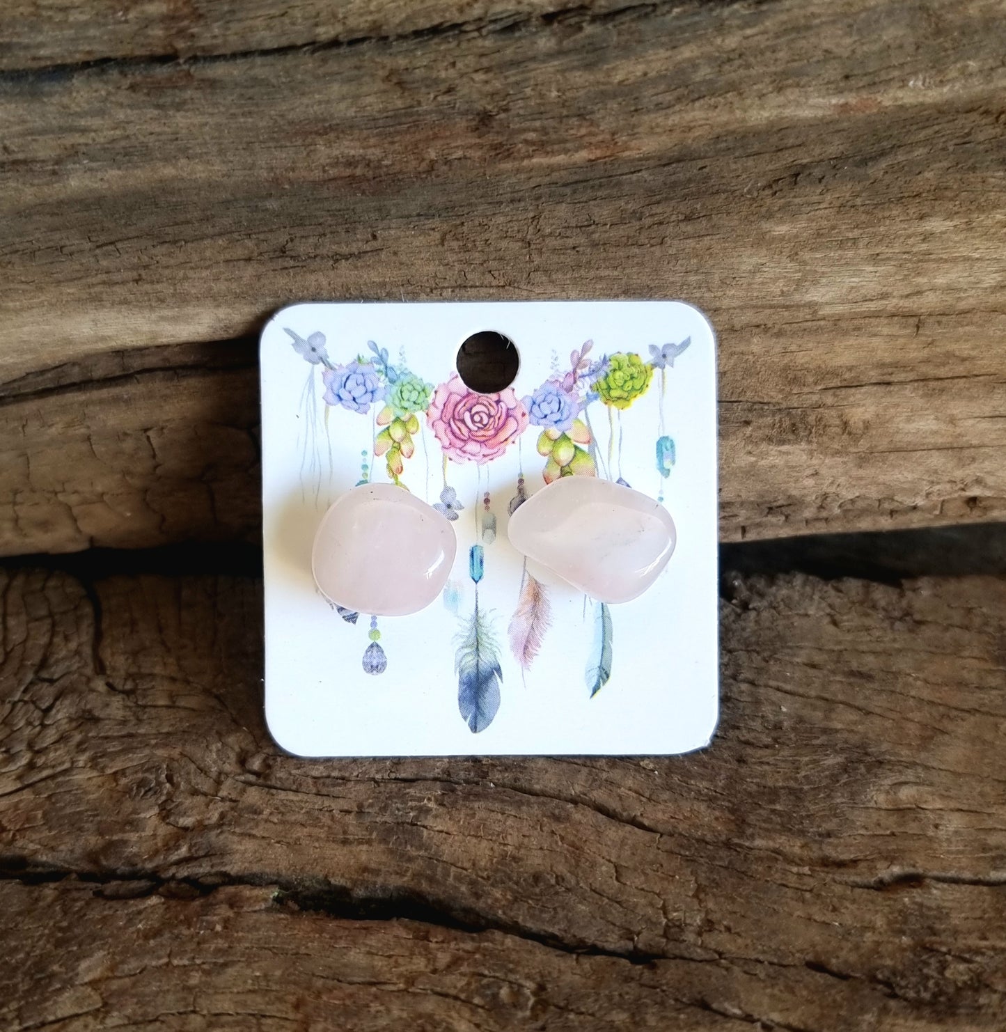 ROSE QUARTZ STUD EARRINGS - LOVE
