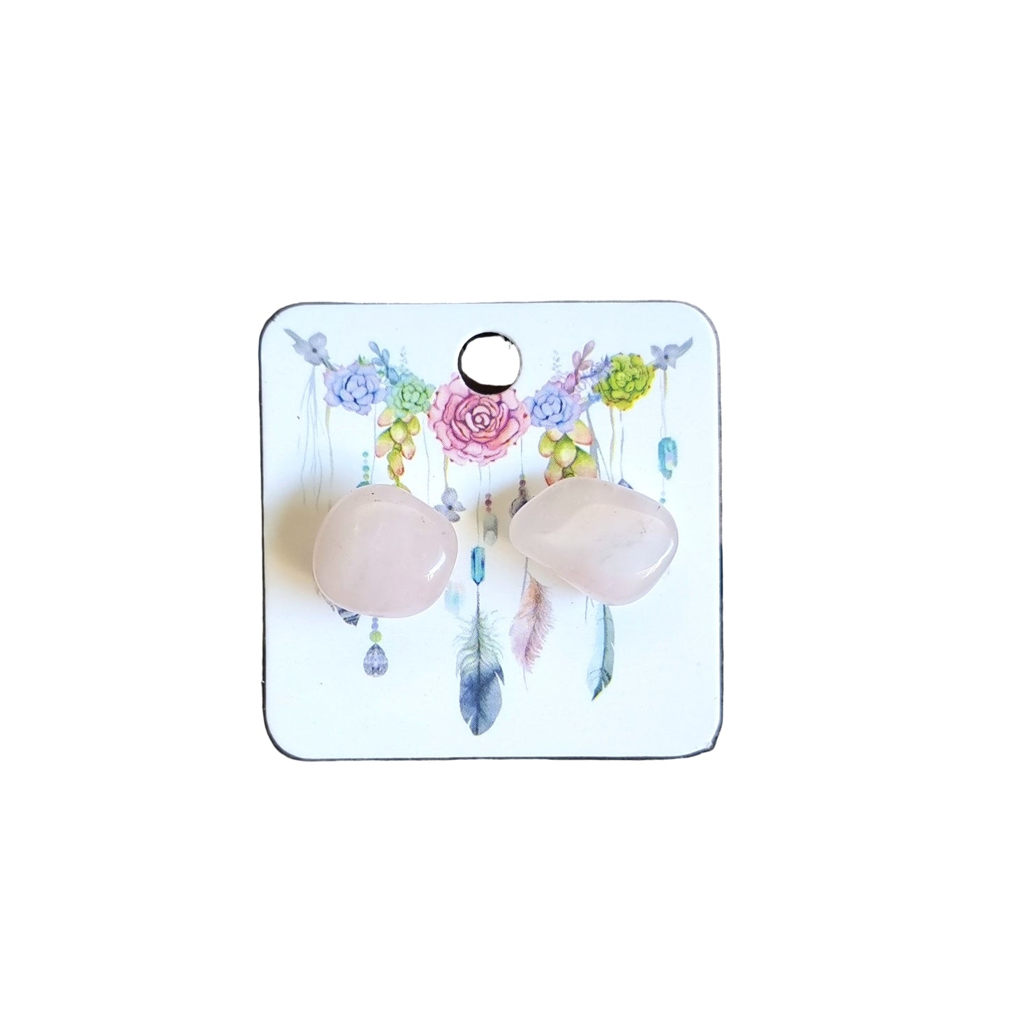 ROSE QUARTZ STUD EARRINGS - LOVE