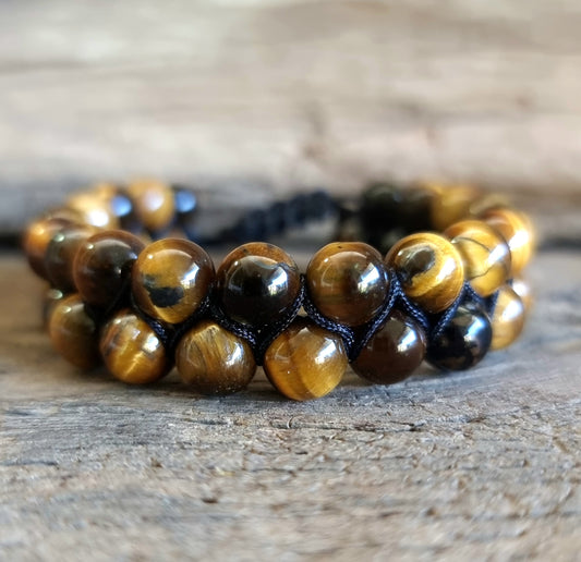 TIGER EYE DOUBLE ROW ENERGY BRACELET 8 mm - PROTECTION & COURAGE