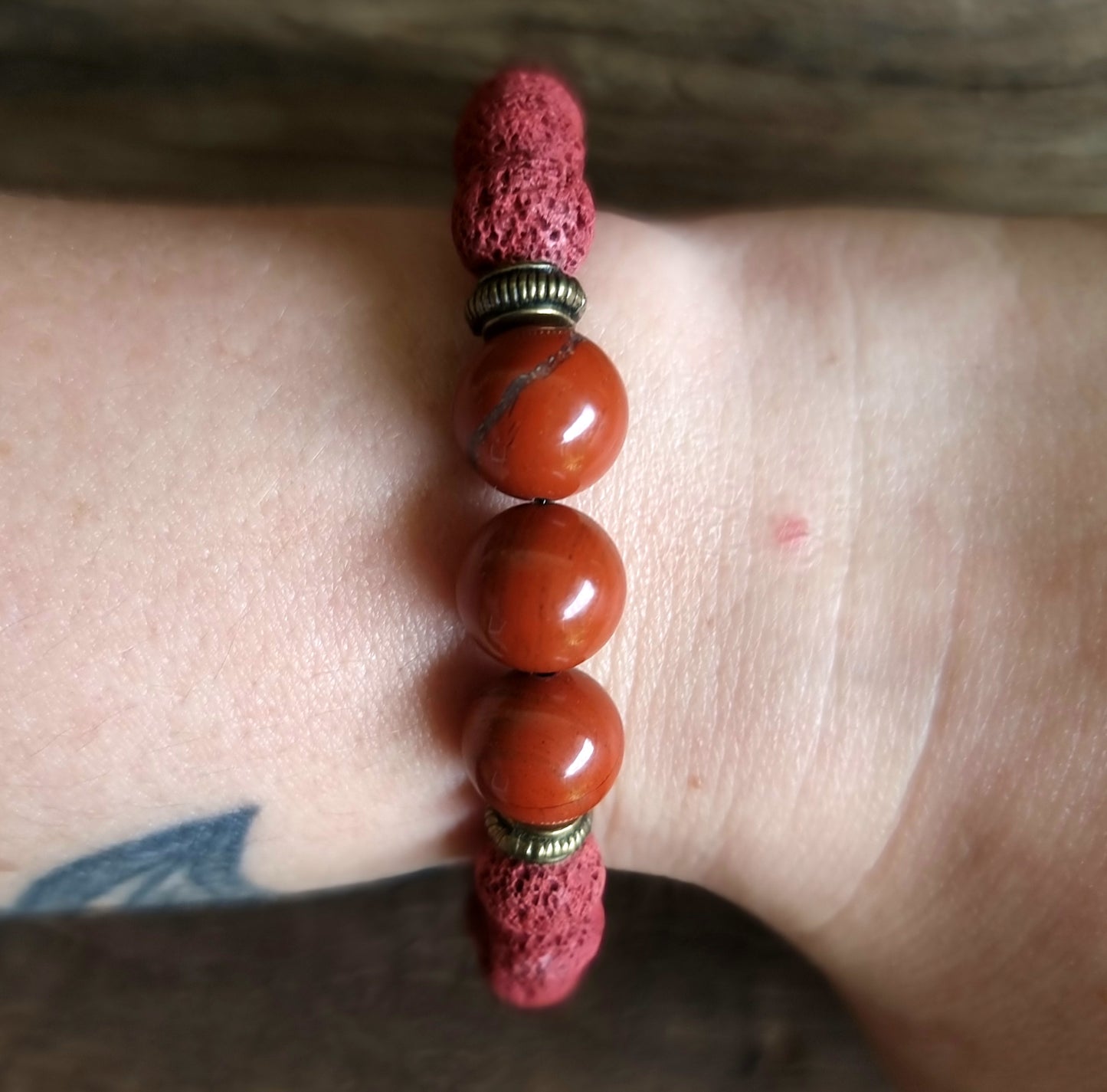 LAVA STONE & RED JASPER ESSENTIAL OIL DIFFUSER BRACELET - GROUNDING