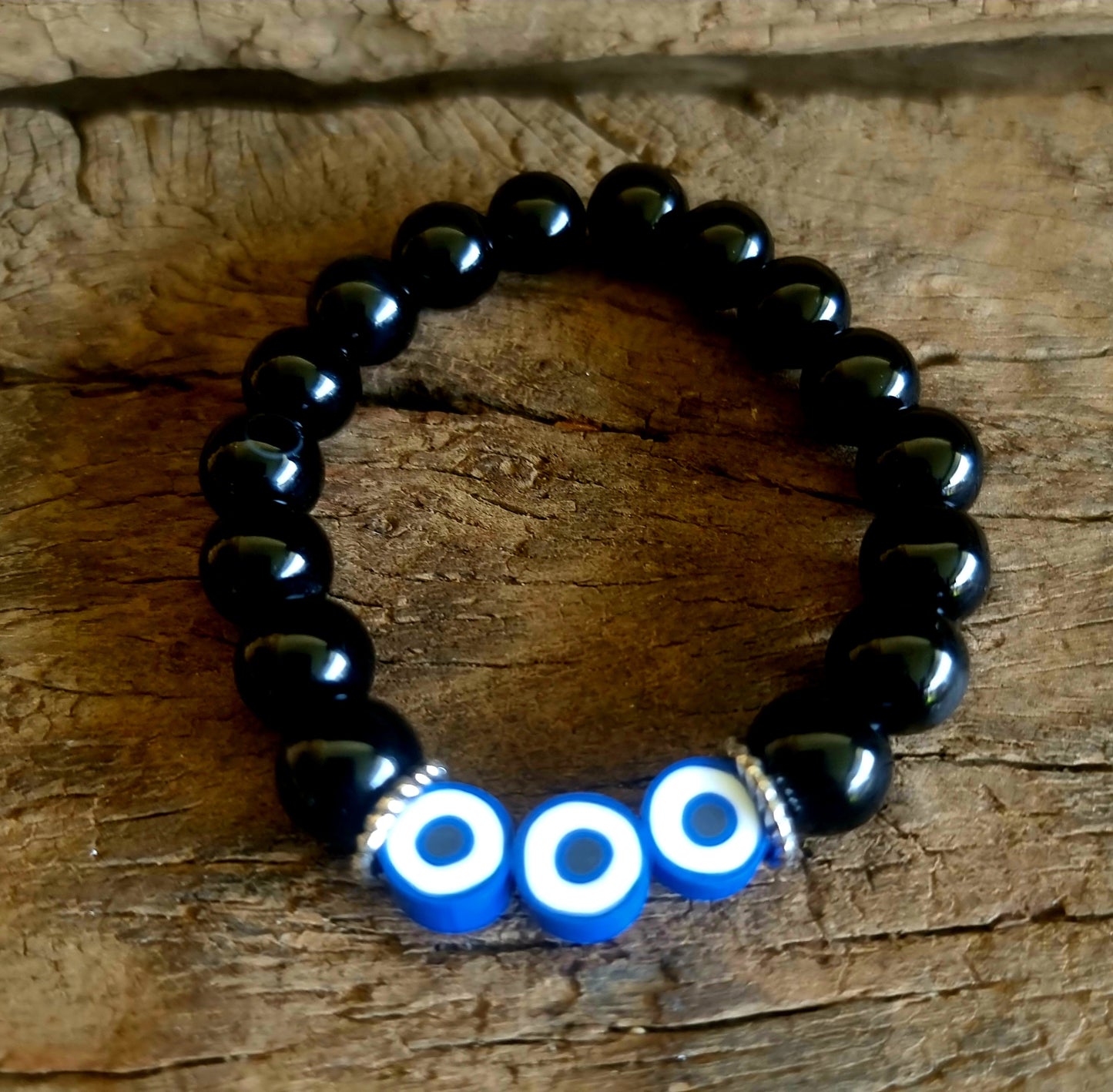 BLACK AGATE EVIL EYE PROTECTION BRACELET 10 mm - PROTECTION AGAINST JEALOUSY