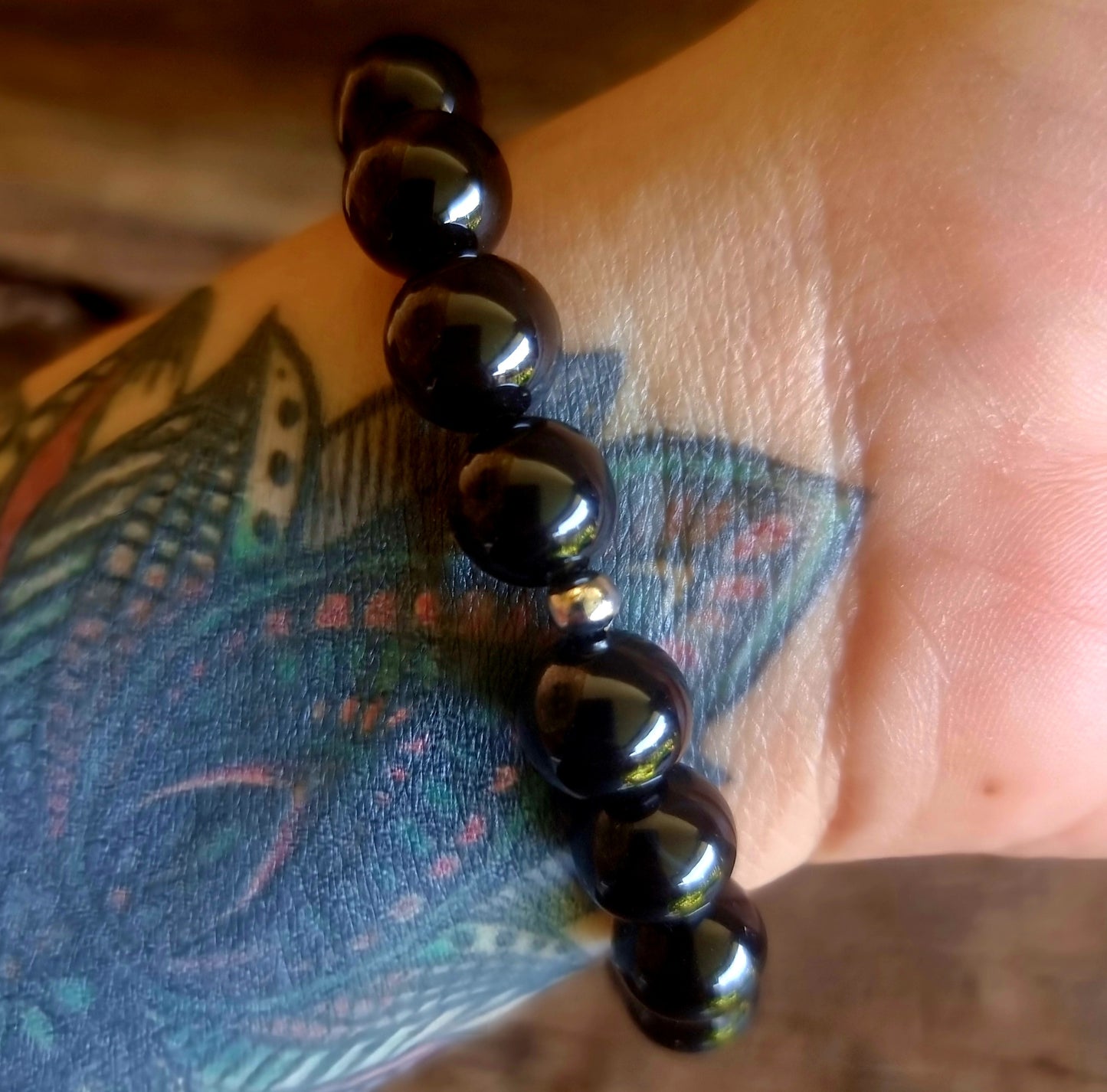 BLACK AGATE EVIL EYE PROTECTION BRACELET 10 mm - PROTECTION AGAINST JEALOUSY