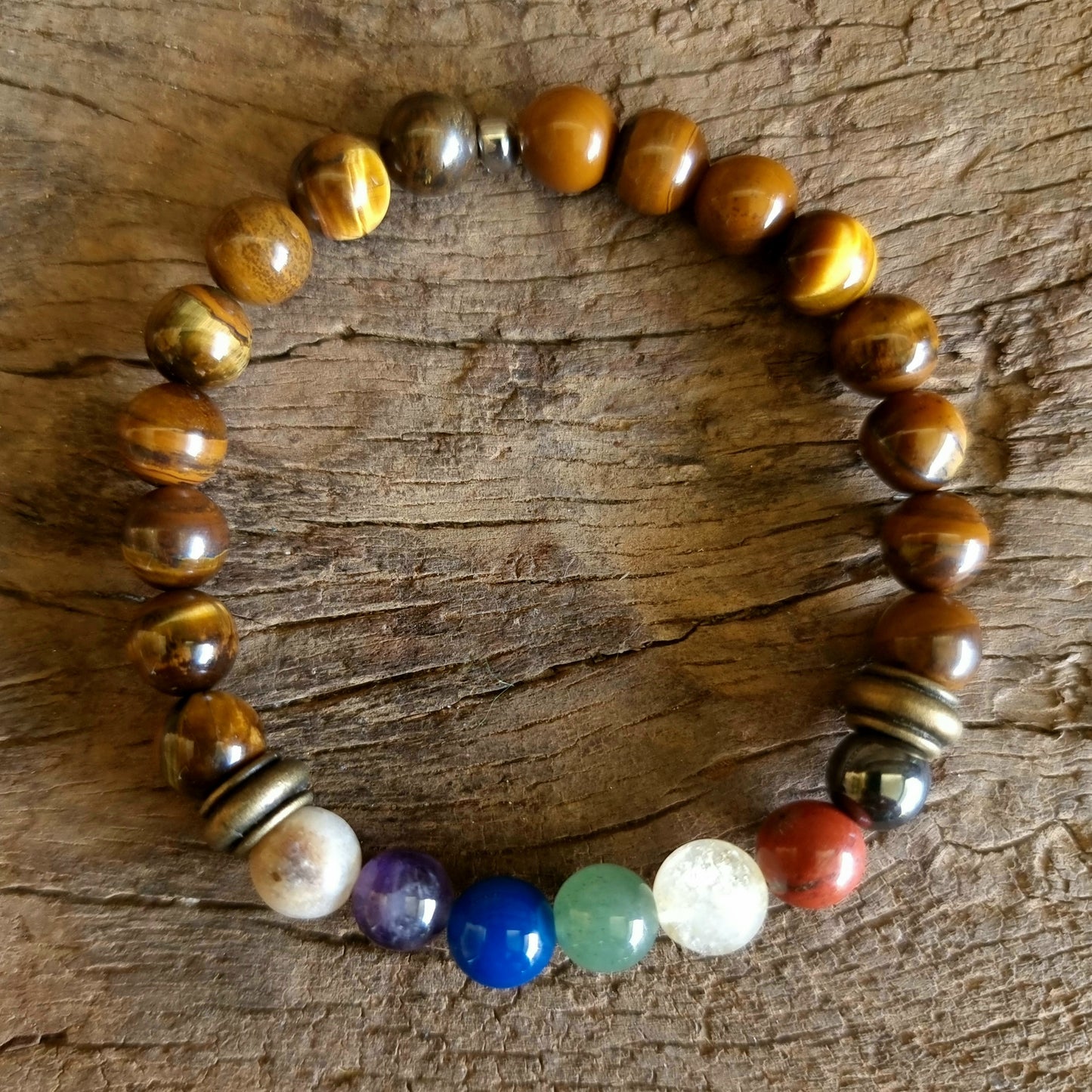 TIGER EYE SEVEN CHAKRA BALANCING BRACELET 8 mm