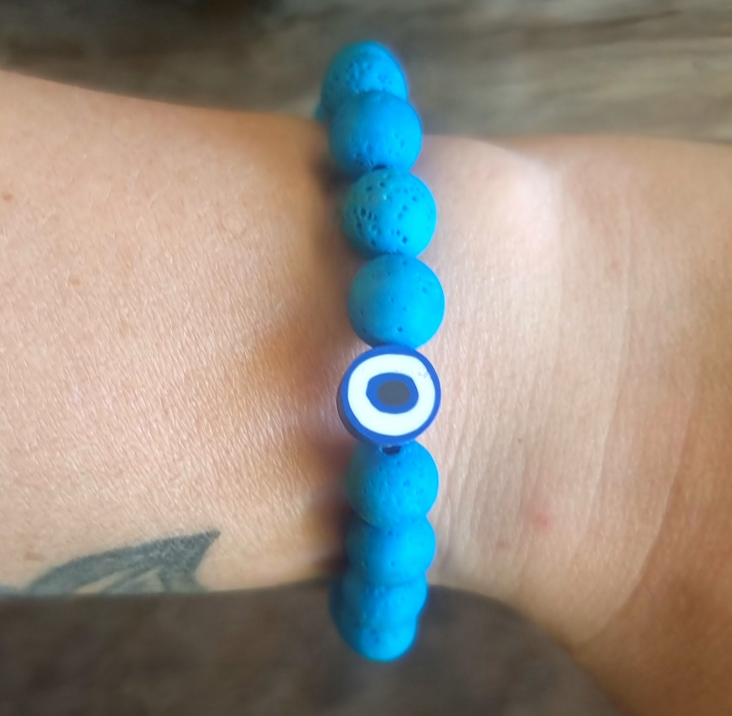 BLUE LAVA STONE EVIL EYE DIFFUSER BRACELET 8 mm - PROTECTION AGAINST JEALOUSY