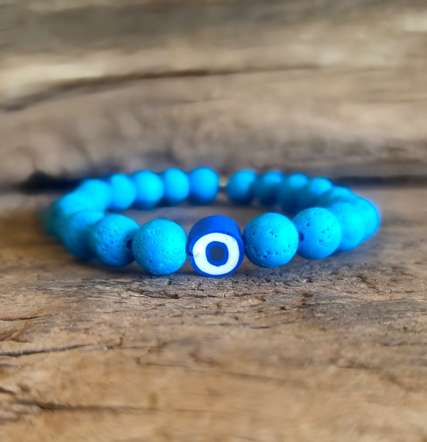 BLUE LAVA STONE EVIL EYE DIFFUSER BRACELET 8 mm - PROTECTION AGAINST JEALOUSY