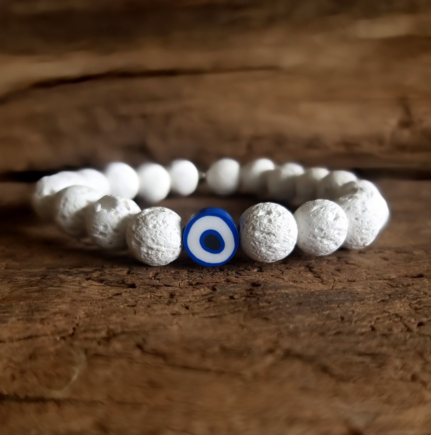 WHITE LAVA STONE EVIL EYE DIFFUSER BRACELET 8 mm - PROTECTION AGAINST JEALOUSY