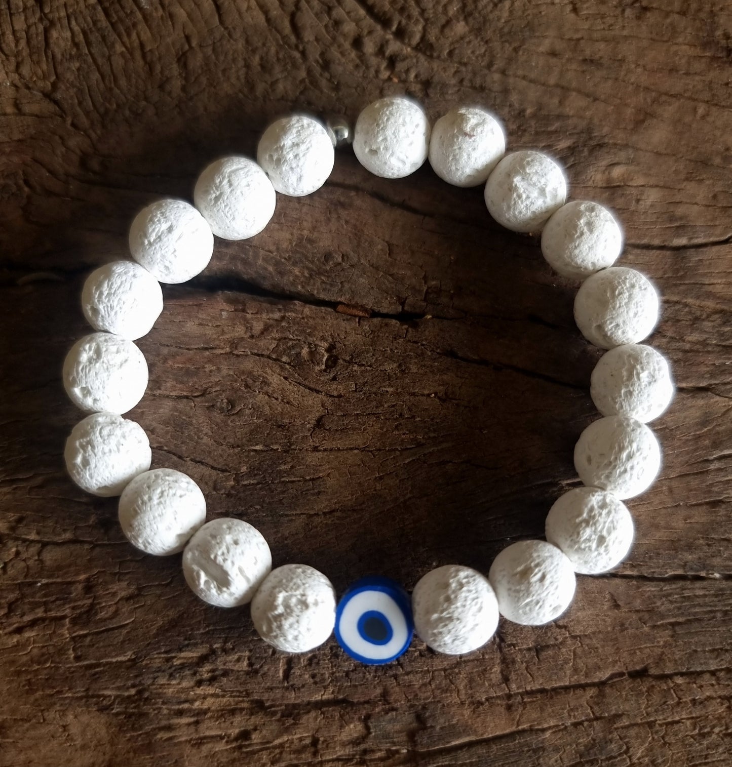 WHITE LAVA STONE EVIL EYE DIFFUSER BRACELET 8 mm - PROTECTION AGAINST JEALOUSY