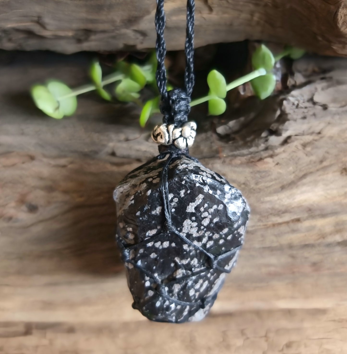 SNOWFLAKE OBSIDIAN ROUGH MACRAME NECKLACE - GROUNDING & BALANCING
