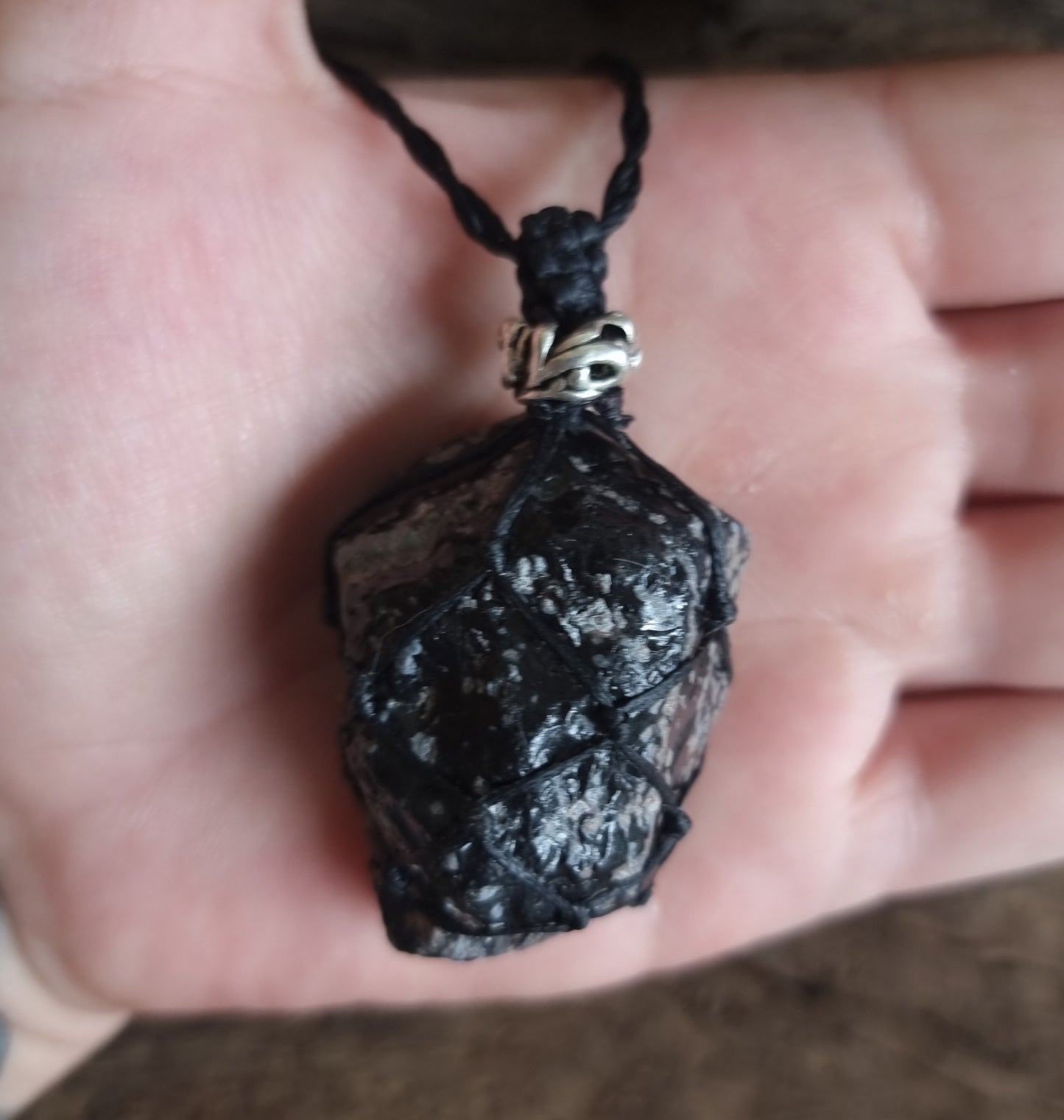 SNOWFLAKE OBSIDIAN ROUGH MACRAME NECKLACE - GROUNDING & BALANCING
