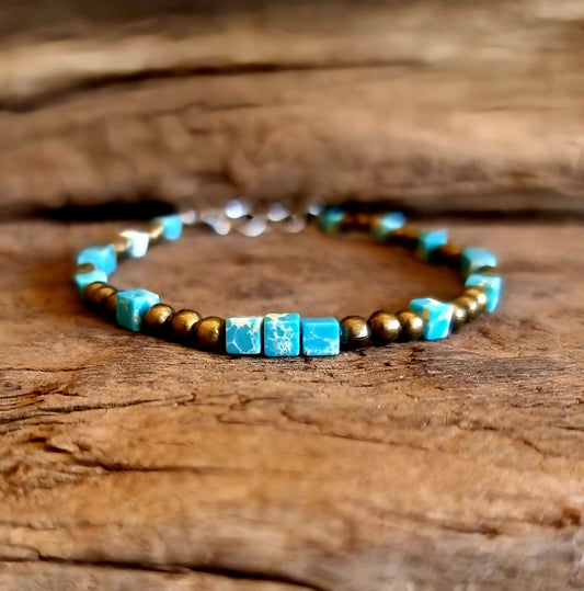 TURQUISE HOWLITE SQUARE ANKLE CHAIN - GOOD FORTUNE