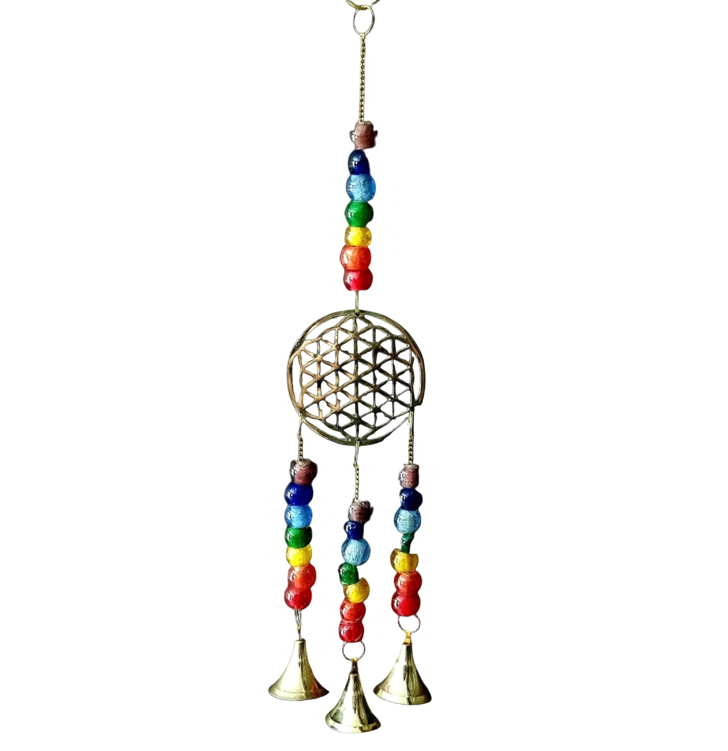 BRASS FLOWER OF LIFE HANGING WITH BELLS