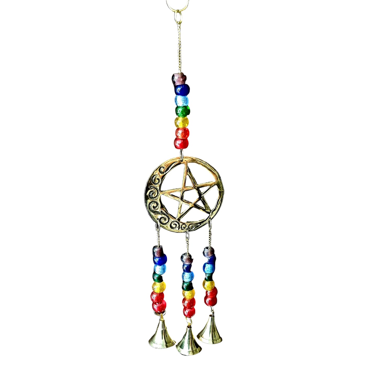BRASS MOON & STAR HANGING WITH BELLS