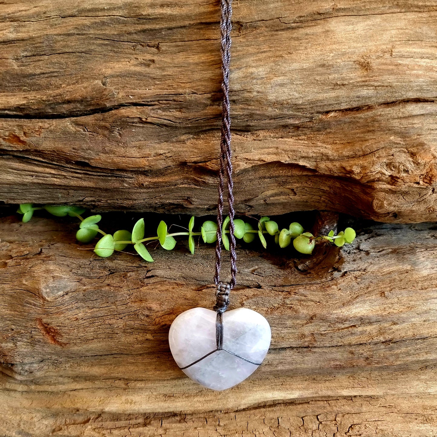 LUNAR QUARTZ MACRAME HEART NECKLACE - LOVE AND TRANSFORMATION