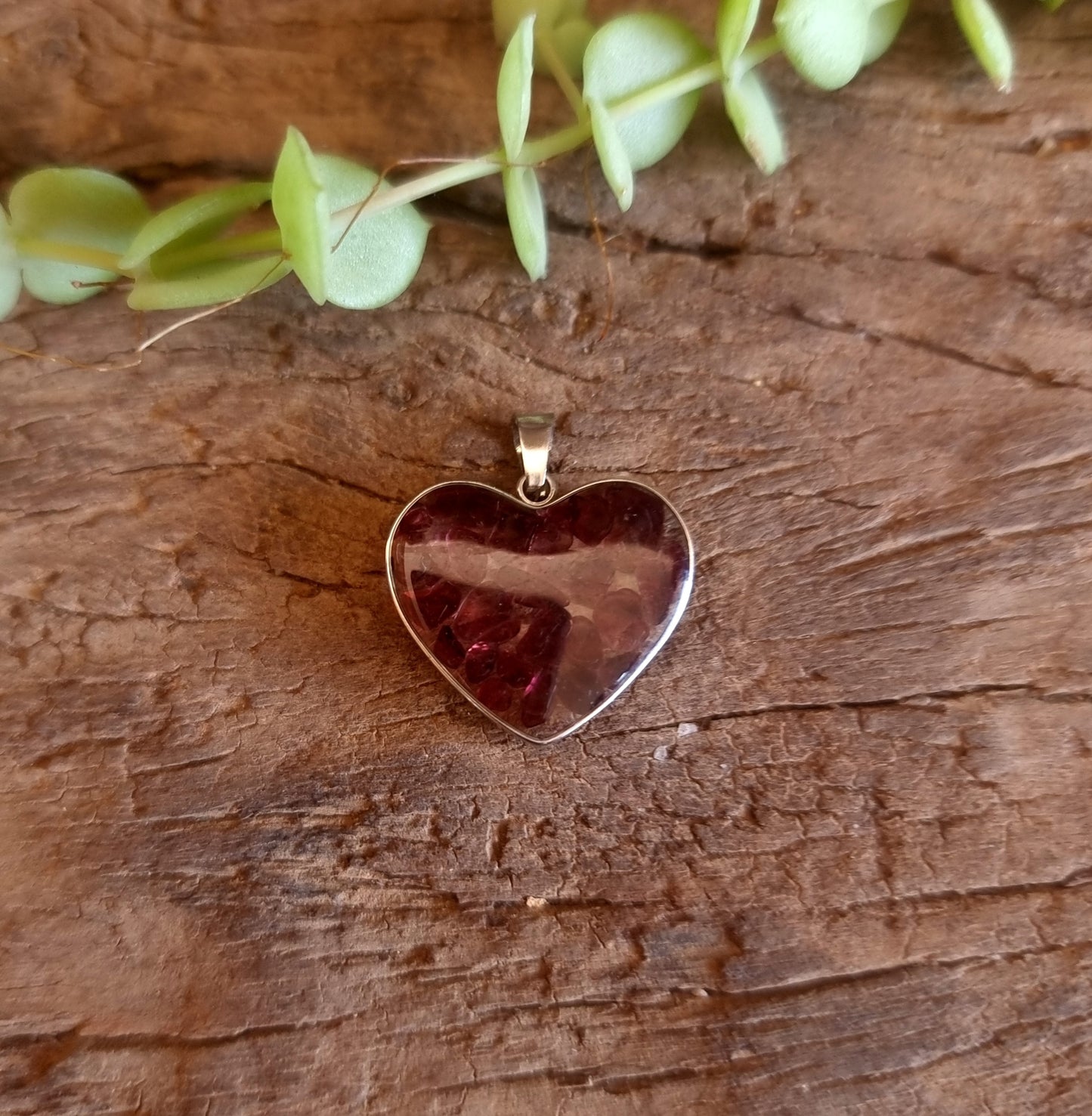 RED GARNET RESIN HEART PENDANT - LOVE & CREATIVITY