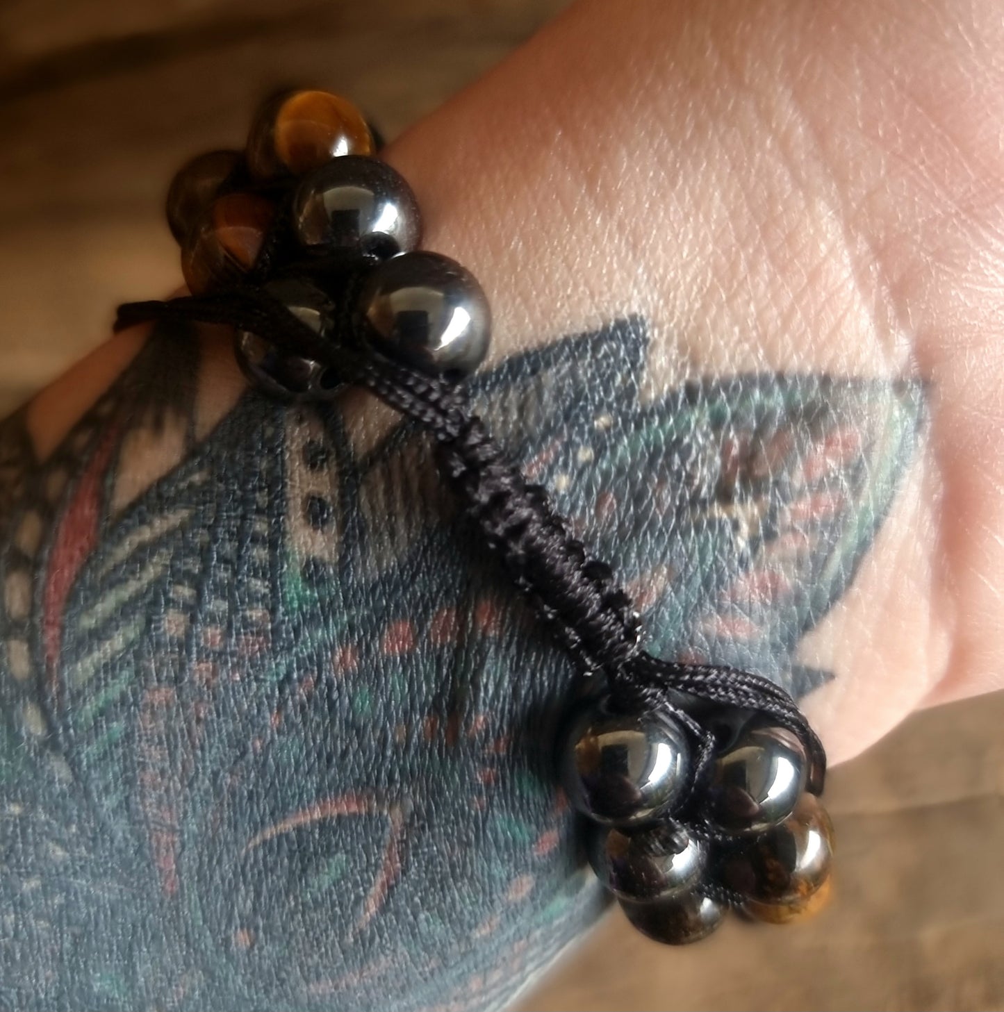 TRIPLE PROTECTION DOUBLE ROW BRACELET - BLUE TIGER EYE, HEMATITE & OBSIDIAN