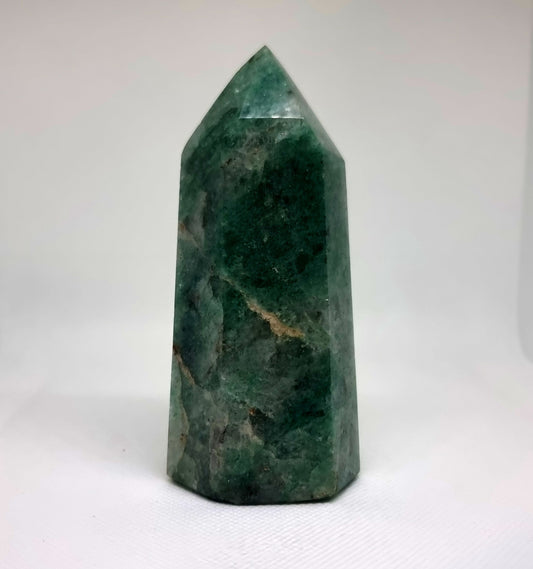 GREEN FUCHSITE QUARTZ WITH PYRITE & MICA SPECS TOWER 345g