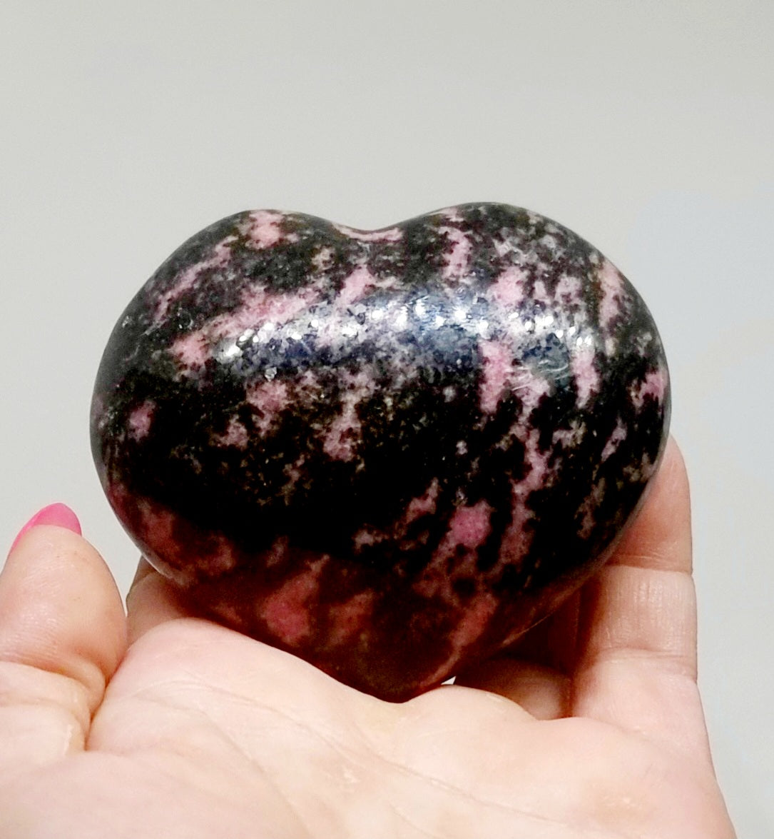 RHODONITE POLISHED HEART 7.5 x 6 cm - LOVE