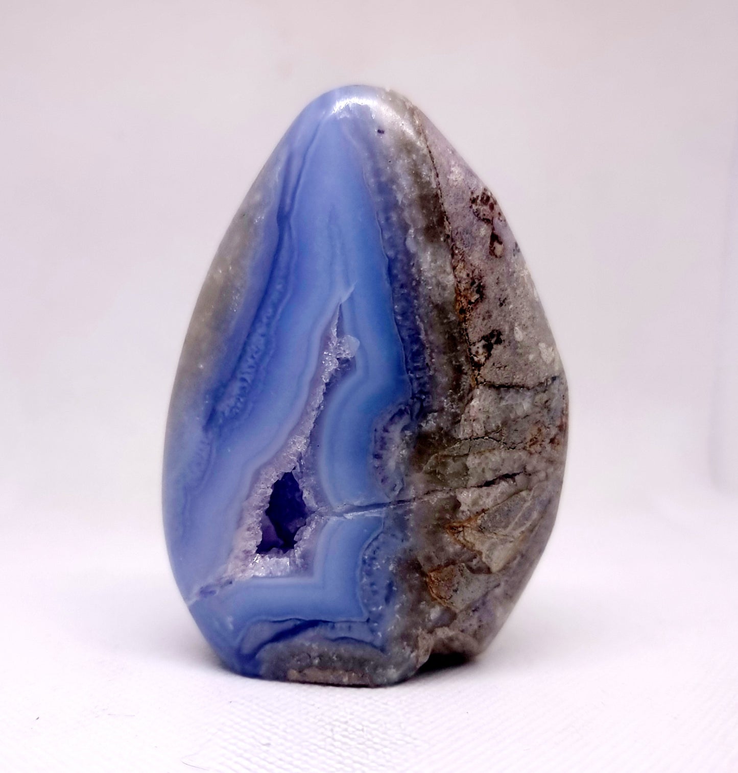 BLUE LACE AGATE GEODE POLISHED FREE FORM 283 g - COMMUNICATION & COURAGE