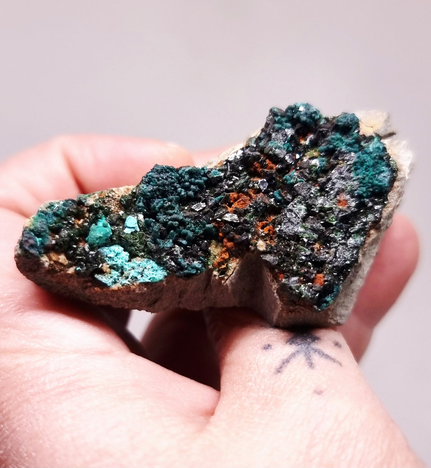 RARE LIBETHENITE ON DOLOMITE SPECIMEN 97 g - BALANCING