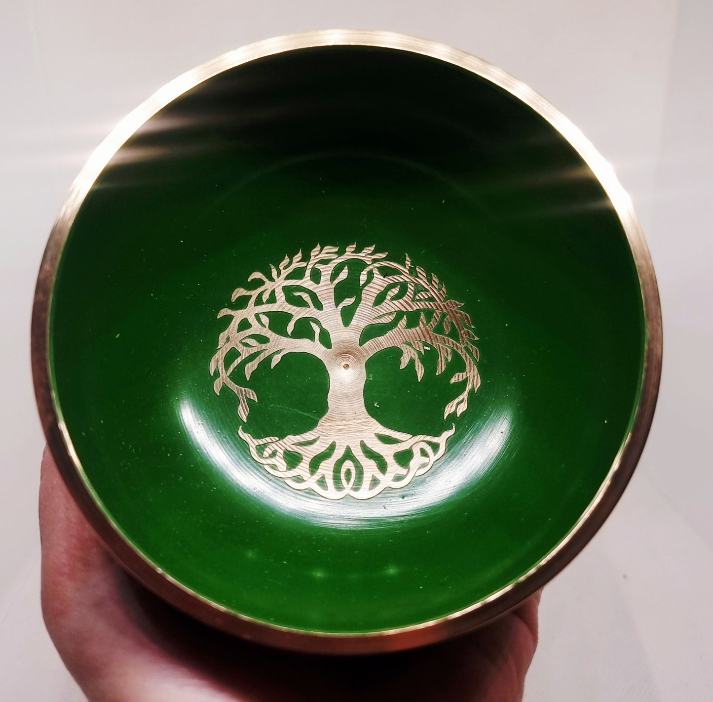 TREE OF LIFE GREEN TIBETAN BRASS SINGING BOWL SML