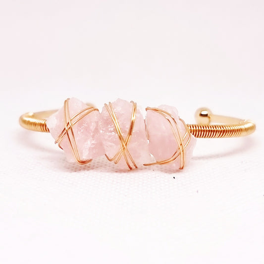 ROSE QUARTZ ROUGH GOLD PLATED BANGLE - SELF LOVE